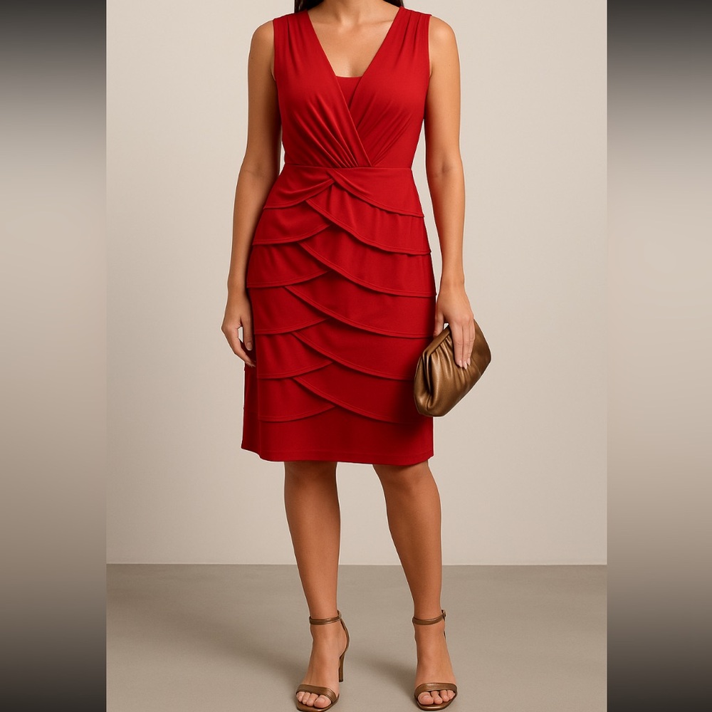 *Cleo - scalloped on front & back red dress - side zipper-NWT